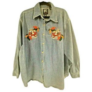 VTG Quizz Womens Button-Up Long Sleeve Embroidered
